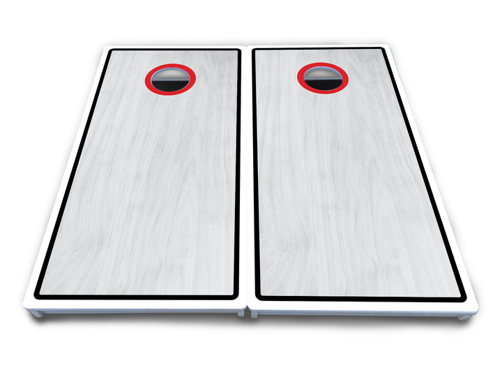Red/Black Hole Ring Grey Wash Cornhole Boards - All Weather Series
