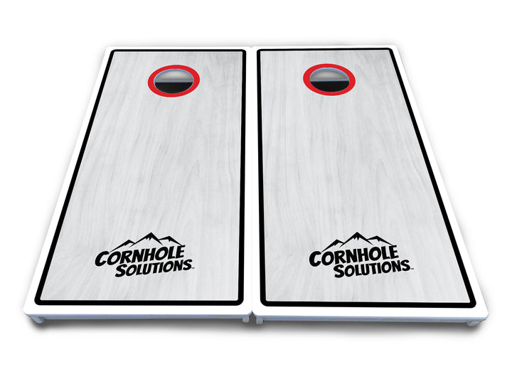Red/Black Hole Ring Grey Wash Cornhole Boards - All Weather Series