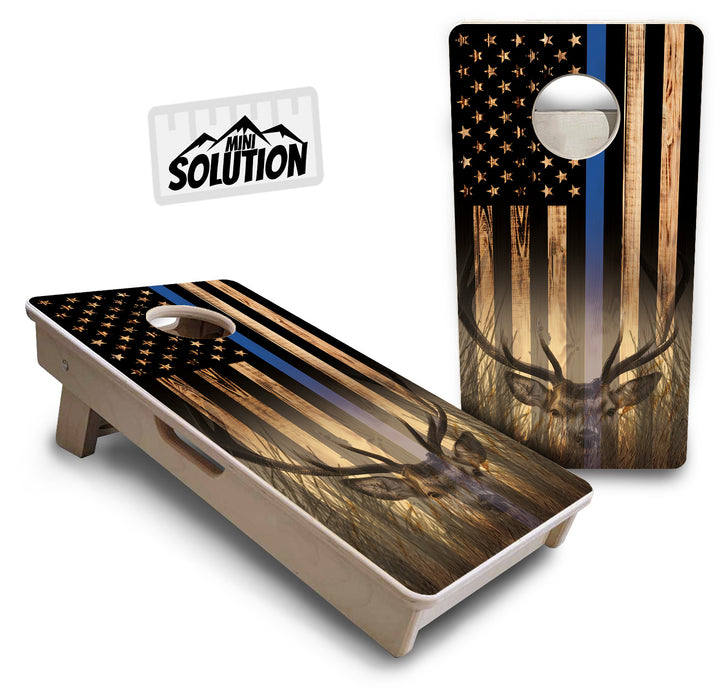 Blue & Red Line Deer & Fish Flag - Mini or Vacation Size Cornhole Boards