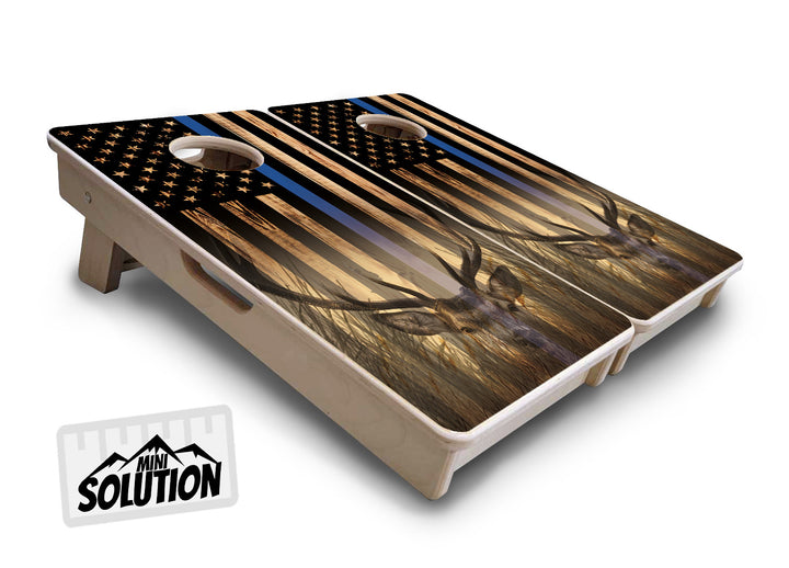 Blue & Red Line Deer & Fish Flag - Mini or Vacation Size Cornhole Boards