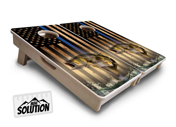 Blue & Red Line Deer & Fish Flag - Mini or Vacation Size Cornhole Boards