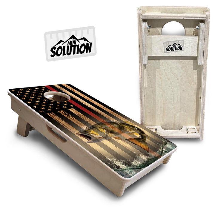 Blue & Red Line Deer & Fish Flag - Mini or Vacation Size Cornhole Boards