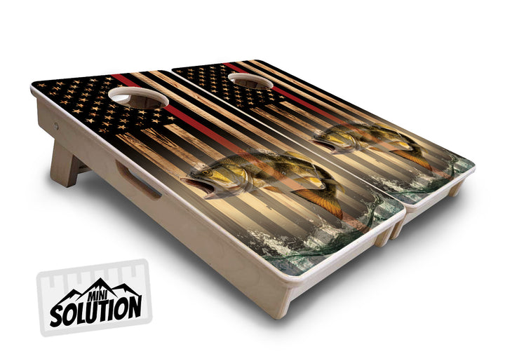 Blue & Red Line Deer & Fish Flag - Mini or Vacation Size Cornhole Boards