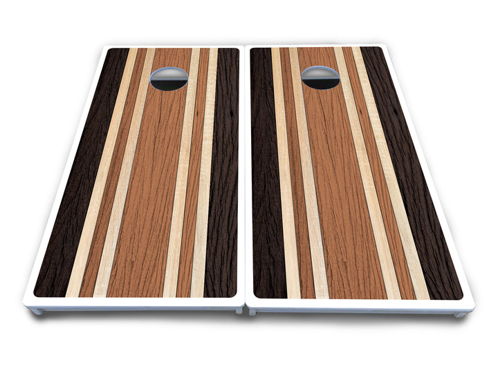 Brown Two Tone Stripes Cornhole Boards - All Weather Series