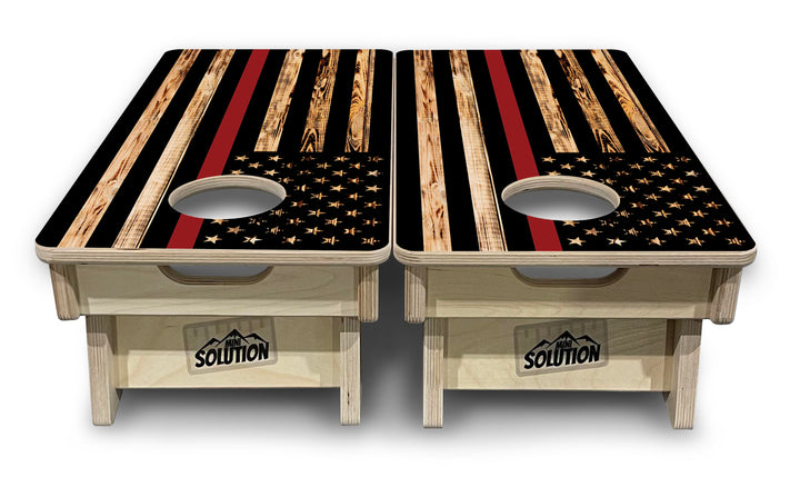 Blue & Red Line Burnt Flag - Mini or Vacation Size Cornhole Boards