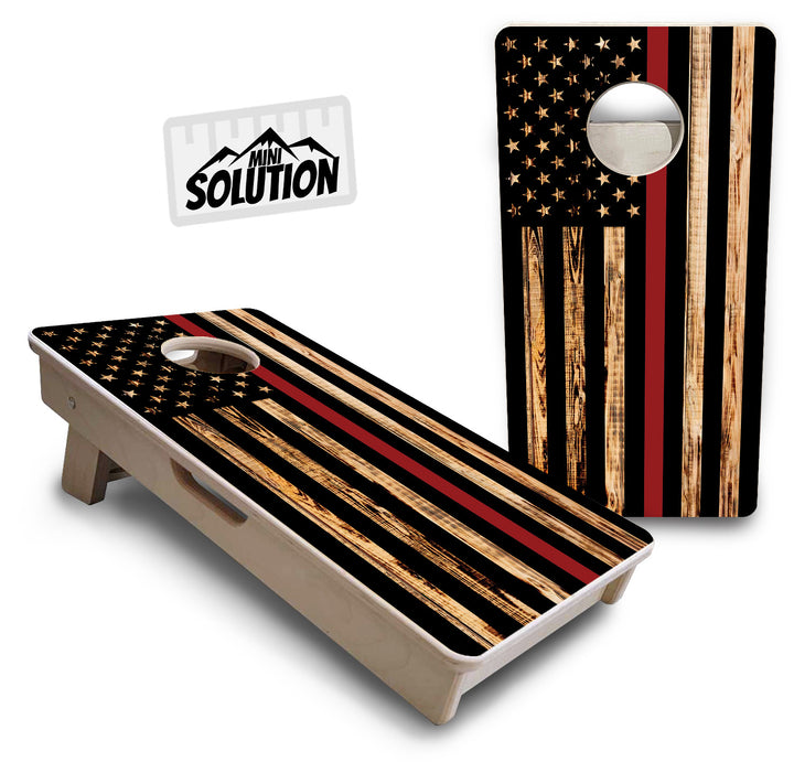 Blue & Red Line Burnt Flag - Mini or Vacation Size Cornhole Boards