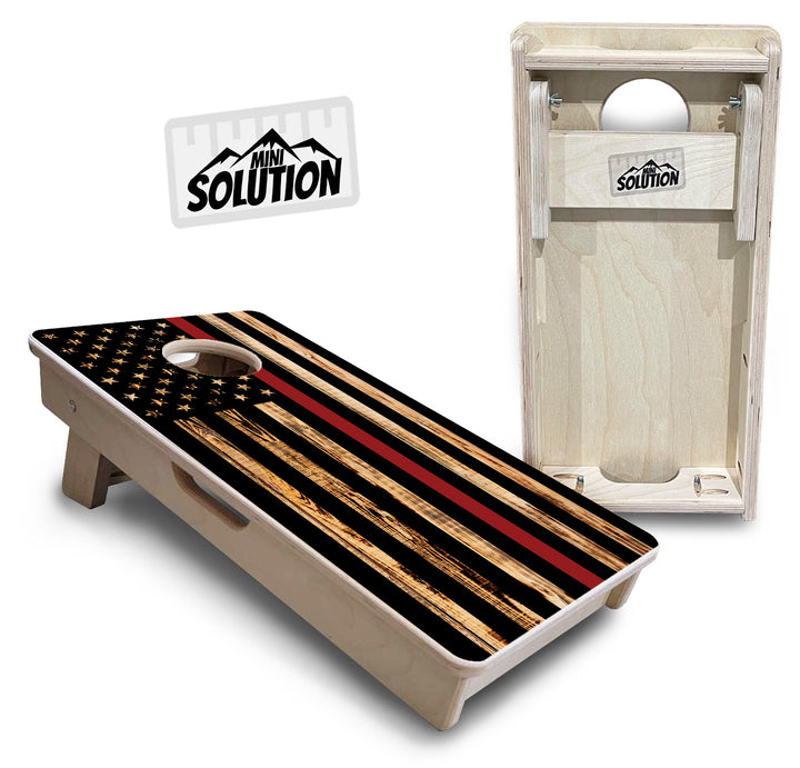 Blue & Red Line Burnt Flag - Mini or Vacation Size Cornhole Boards