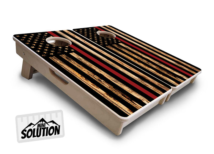 Blue & Red Line Burnt Flag - Mini or Vacation Size Cornhole Boards