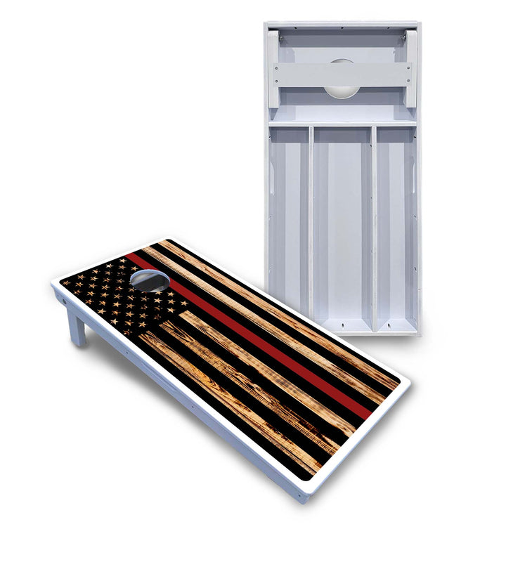 Blue & Red Line Burnt Flag Cornhole Boards - All Weather Series