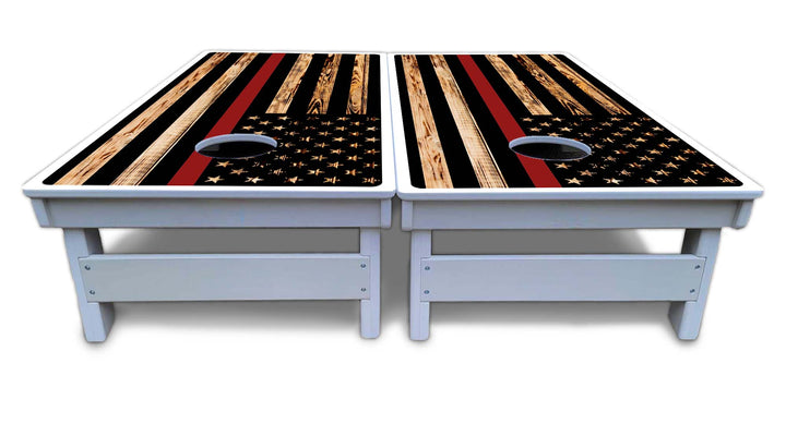 Blue & Red Line Burnt Flag Cornhole Boards - All Weather Series