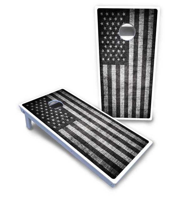 Waterproof - Monochrome Flag - All Weather Boards "Outdoor Solution" 18mm(3/4")Direct UV Printed - Regulation 2' by 4' Cornhole Boards (Set of 2 Boards) Double Thick Legs, with Leg Brace & Dual Support Braces!