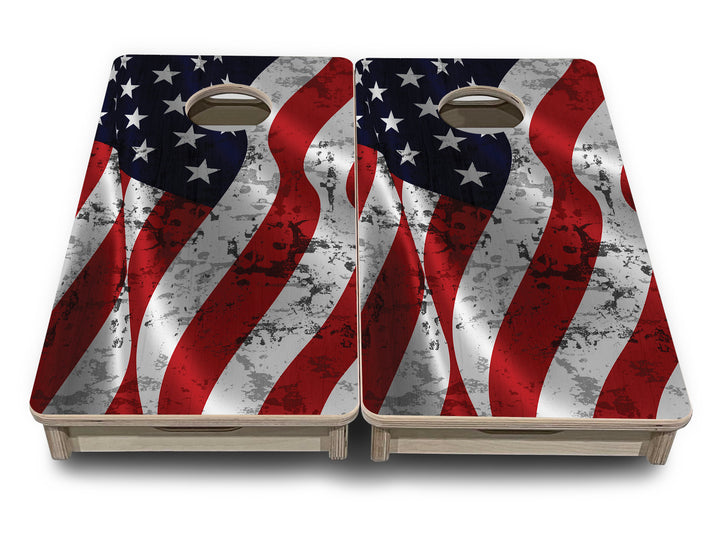 Wavy Distressed Flag - Mini or Vacation Size Cornhole Boards