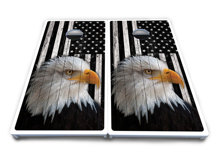 Black & White Eagle Flag Cornhole Boards - All Weather Series