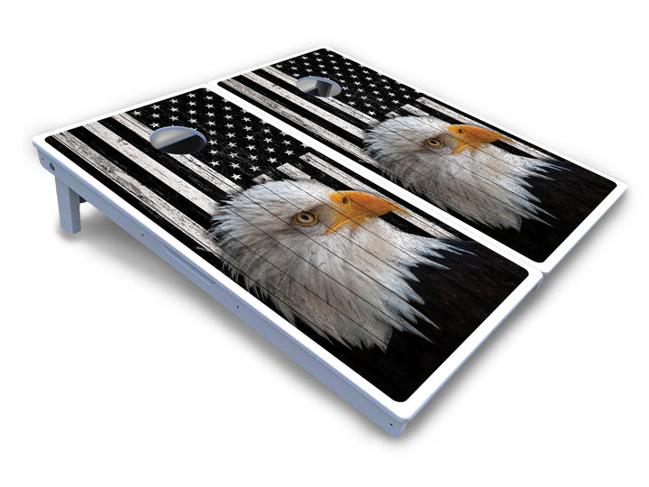 Black & White Eagle Flag Cornhole Boards - All Weather Series