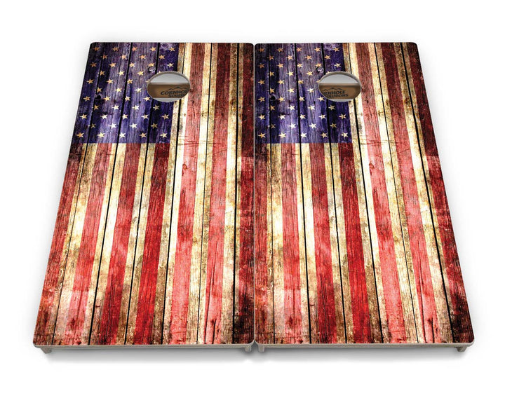 Rustic Wood Flag Cornhole Boards - Professional Tournament Series
