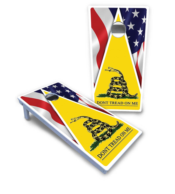 Waterproof - DTOM Yellow Triangle - All Weather Boards "Outdoor Solution" 18mm(3/4")Direct UV Printed - Regulation 2' by 4' Cornhole Boards (Set of 2 Boards) Double Thick Legs, with Leg Brace & Dual Support Braces!