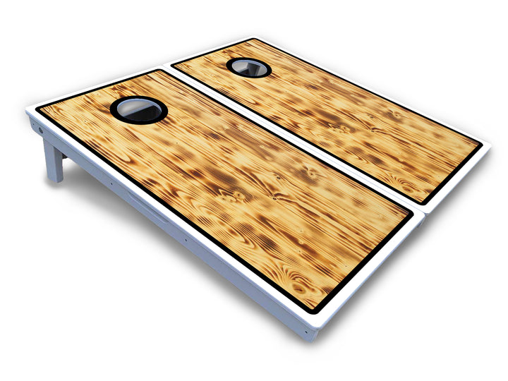 Burnt Wood Black Border Cornhole Boards - All Weather Series