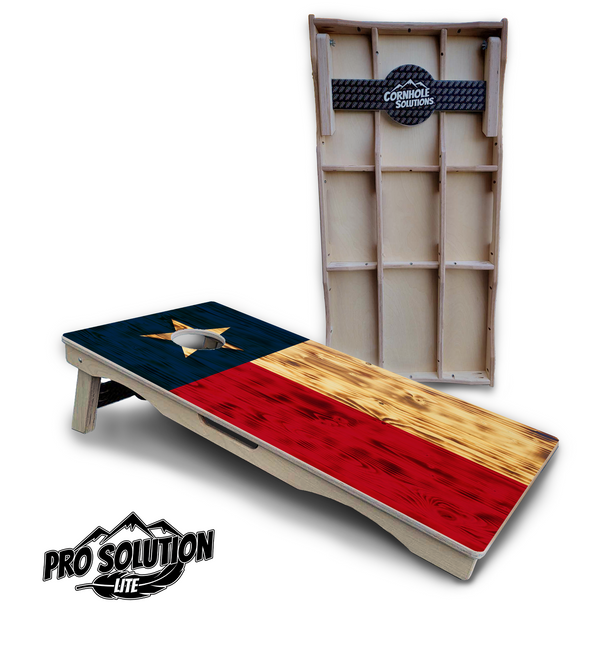 Pro Solution Lite - Burnt Texas Flag - Professional Tournament Cornhole Boards 3/4" Baltic Birch - Zero Bounce Zero Movement Vertical Interlocking Braces for Extra Weight & Stability +Double Thick Legs +Airmail Blocker