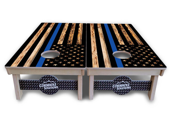 Blue & Red Line Burnt Flag Cornhole Boards - Professional Tournament Series