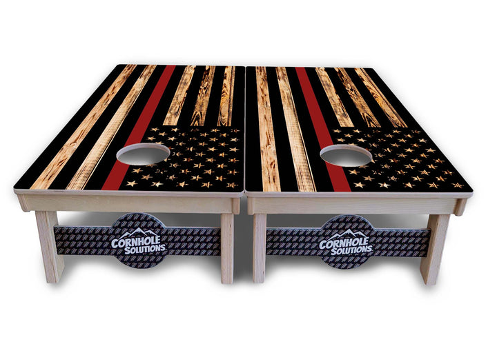 Blue & Red Line Burnt Flag Cornhole Boards - Professional Tournament Series