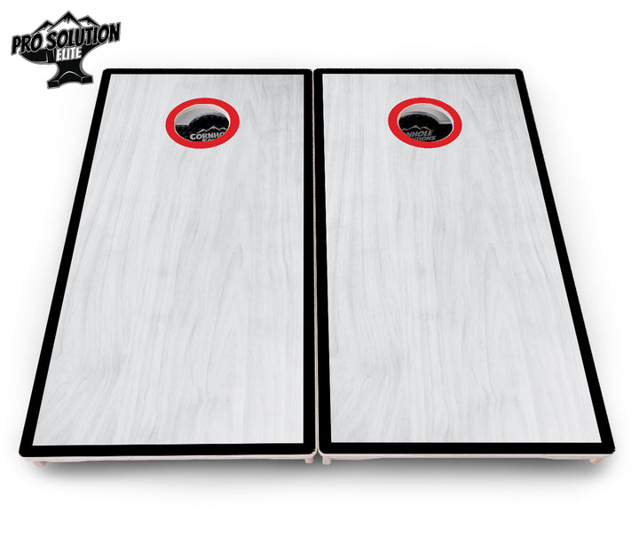 Red/Black Hole Ring Grey Wash Cornhole Boards - Pro Solution Elite Series