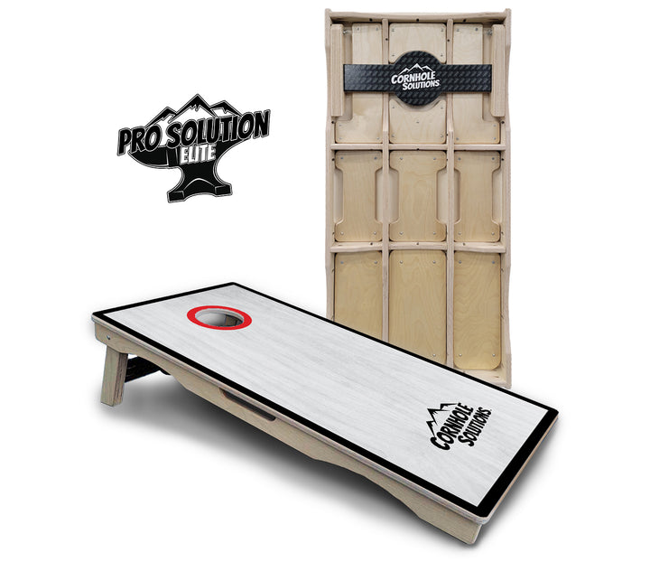 Red/Black Hole Ring Grey Wash Cornhole Boards - Pro Solution Elite Series