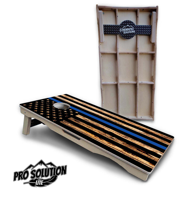 Blue & Red Line Burnt Flag Cornhole Boards - Pro Solution Lite Series