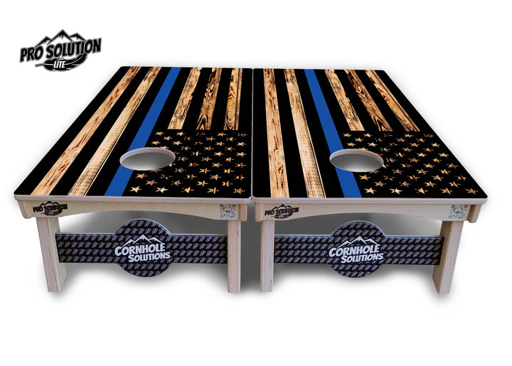 Blue & Red Line Burnt Flag Cornhole Boards - Pro Solution Lite Series