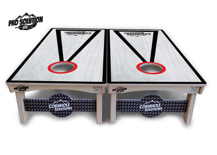 Red/Black Hole Ring Grey Wash Cornhole Boards - Pro Solution Lite Series