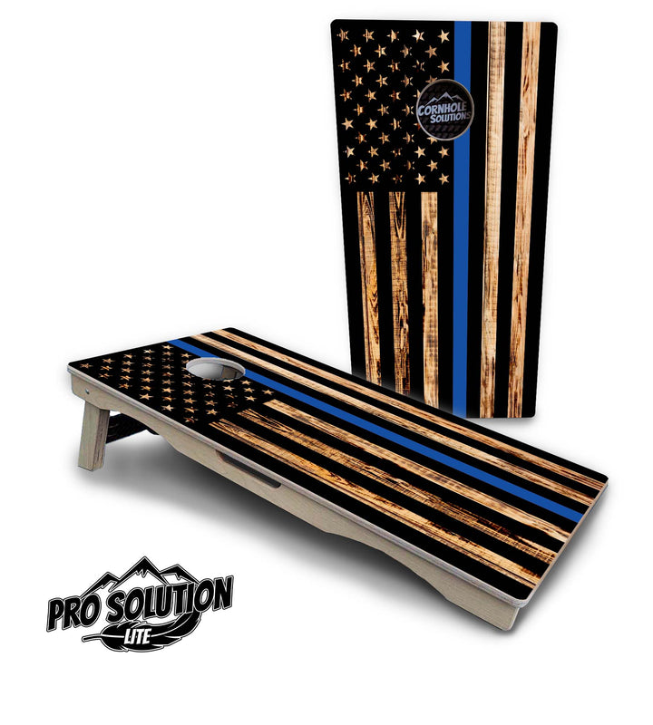 Blue & Red Line Burnt Flag Cornhole Boards - Pro Solution Lite Series