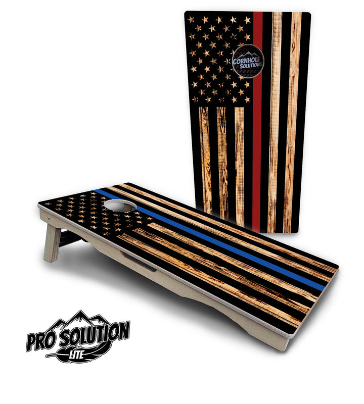 Blue & Red Line Burnt Flag Cornhole Boards - Pro Solution Lite Series