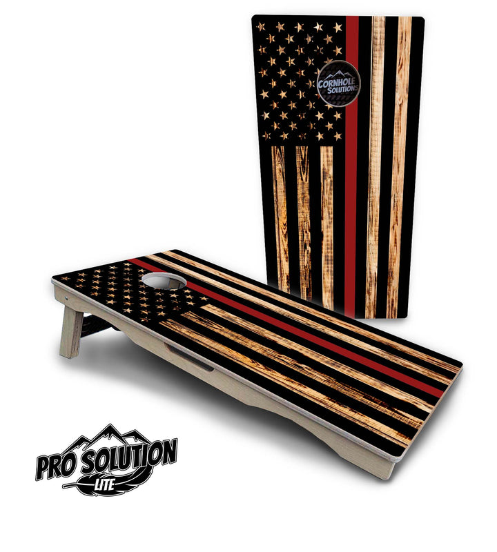 Blue & Red Line Burnt Flag Cornhole Boards - Pro Solution Lite Series