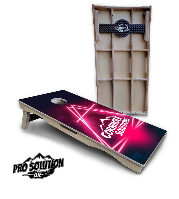 Pro Solution Lite - Neon Pink Target - Professional Tournament Cornhole Boards 3/4" Baltic Birch - Zero Bounce Zero Movement Vertical Interlocking Braces for Extra Weight & Stability +Double Thick Legs +Airmail Blocker