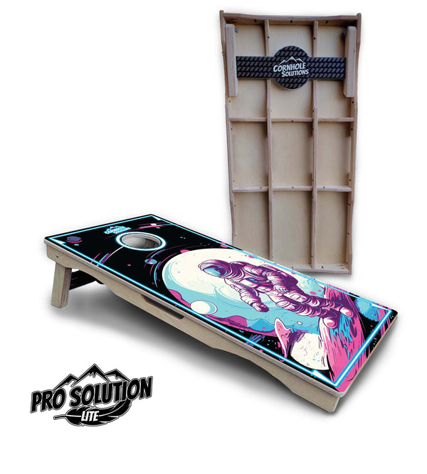 Pro Solution Lite - Spaceman Design - Professional Tournament Cornhole Boards 3/4" Baltic Birch - Zero Bounce Zero Movement Vertical Interlocking Braces for Extra Weight & Stability +Double Thick Legs +Airmail Blocker