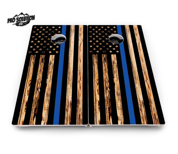 Blue & Red Line Burnt Flag Cornhole Boards - Pro Solution Lite Series