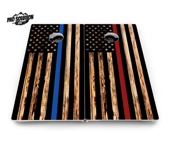 Blue & Red Line Burnt Flag Cornhole Boards - Pro Solution Lite Series