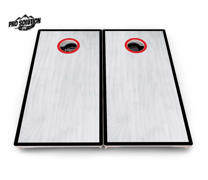 Red/Black Hole Ring Grey Wash Cornhole Boards - Pro Solution Lite Series
