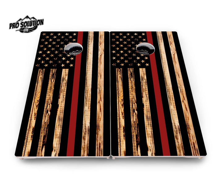Blue & Red Line Burnt Flag Cornhole Boards - Pro Solution Lite Series