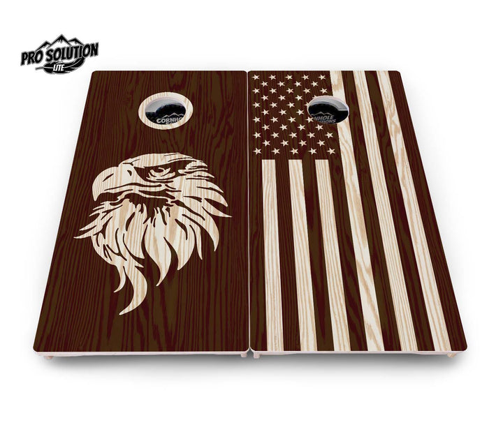 Stained Flag & Eagle Cornhole Boards - Pro Solution Lite Series