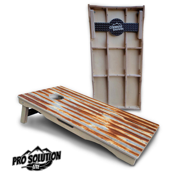 Pro Solution Lite - Rustic Rusted Roof - Professional Tournament Cornhole Boards 3/4" Baltic Birch - Zero Bounce Zero Movement Vertical Interlocking Braces for Extra Weight & Stability +Double Thick Legs +Airmail Blocker