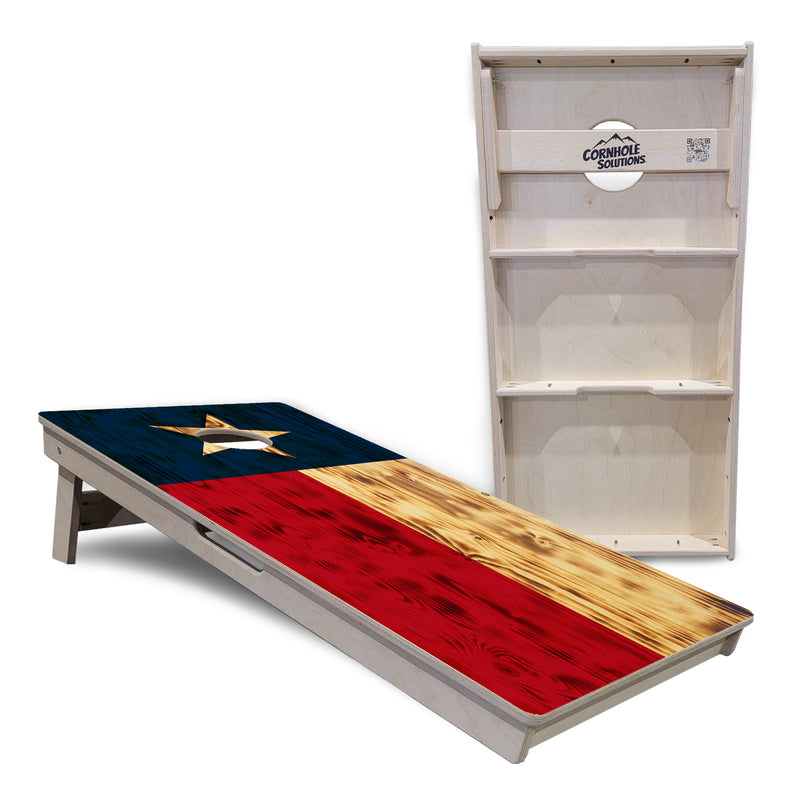 Tournament Boards - Burnt Texas Flag - Professional Tournament 2'x4' Regulation Cornhole Set - 3/4″ Baltic Birch + UV Direct Print + UV Clear Coat