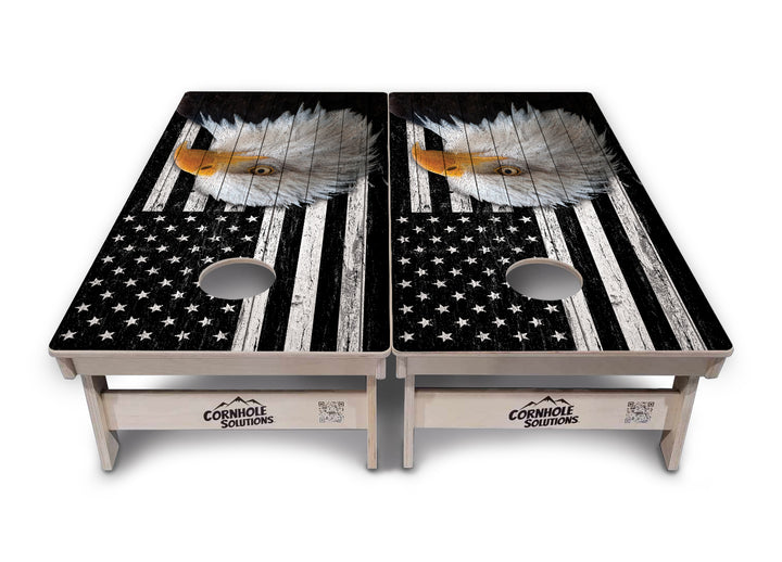 Black & White Eagle Flag Cornhole Boards - Professional Tournament Series