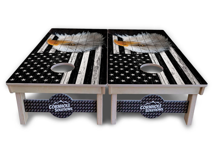 Black & White Eagle Flag Cornhole Boards - Professional Tournament Series