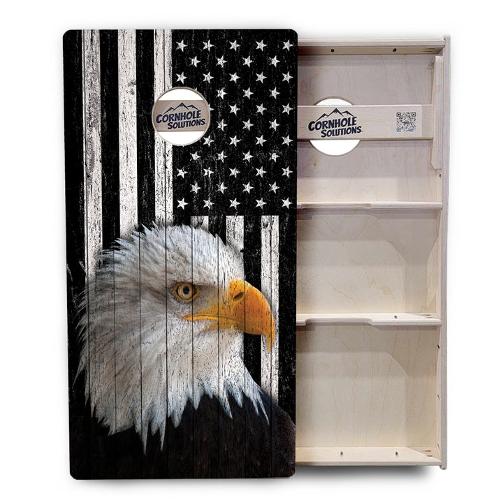 Black & White Eagle Flag Cornhole Boards - Professional Tournament Series