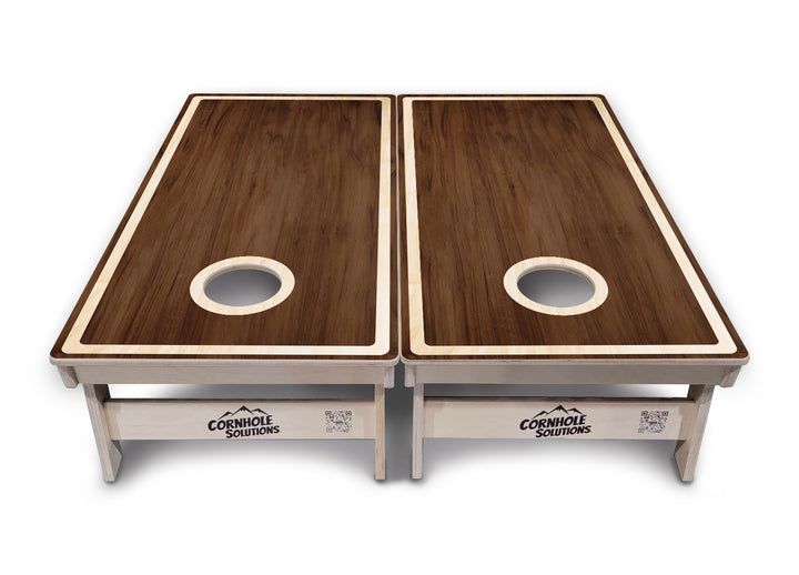 Dark Wood Natural Border Cornhole Boards - Professional Tournament Series