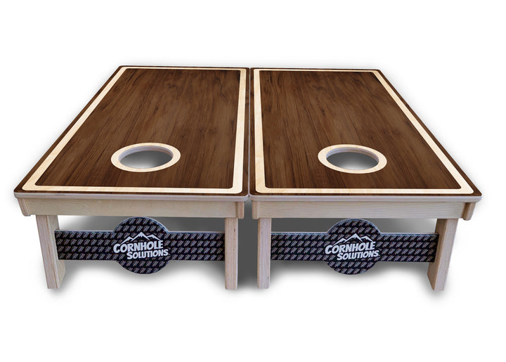Dark Wood Natural Border Cornhole Boards - Professional Tournament Series
