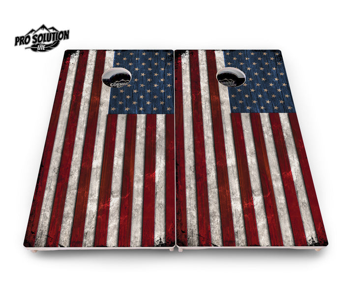 Rustic USA Flag Cornhole Boards - Pro Solution Lite Series