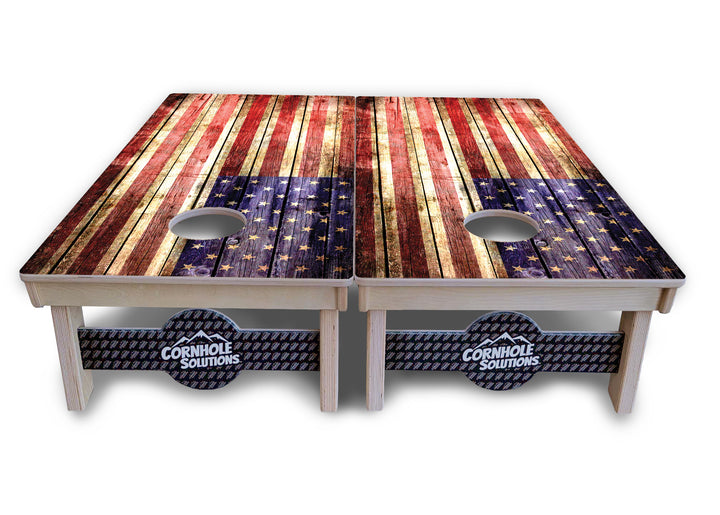 Rustic Wood Flag Cornhole Boards - Professional Tournament Series