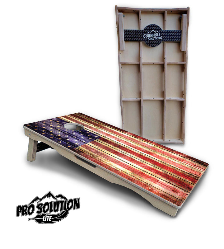 Rustic Wood Flag Cornhole Boards - Pro Solution Lite Series