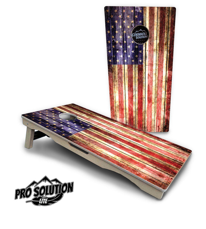 Rustic Wood Flag Cornhole Boards - Pro Solution Lite Series